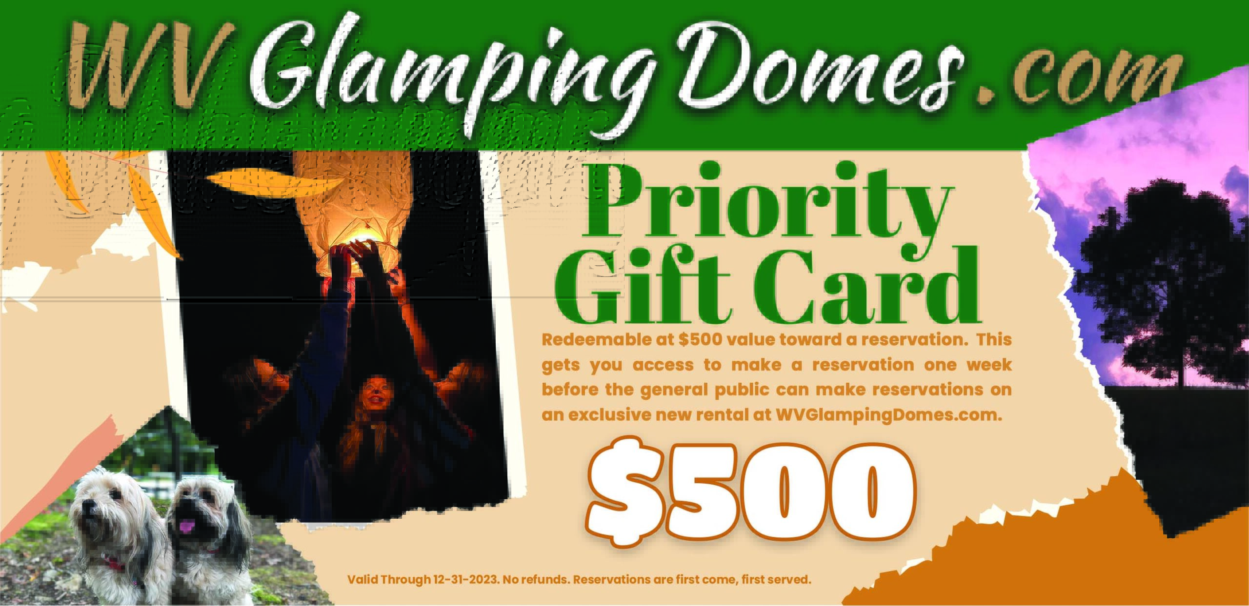 $500 glamping Gift Card