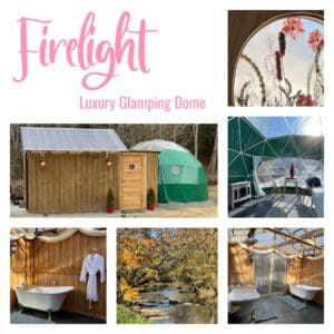 Firelight Glamping Dome with clawfoot soaking tubs